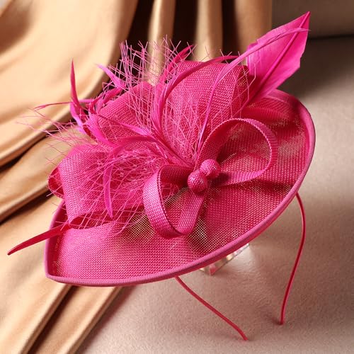 Zinniday Kentucky Tea Party Fascinator - 2025 Rose Red Derby Pillbox Hat Fashion Headdress Costume for Women Girls Halloween Renaissance Cocktail Tea Party Birthday Accessories