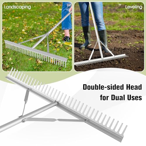 TANGZON 36“/91cm Landscape Rake, Heavy-Duty Aluminum Rake with 174 cm Long Handle, Metal Yard Rake Tool for Loosening Soil Landscaping Lawn Care Garden Lake Pond Beach Care 3 TANGZON 36“/91cm Landscape Rake, Heavy-Duty Aluminum Rake with 174 cm Long Handle, Metal Yard Rake Tool for Loosening Soil Landscaping Lawn Care Garden Lake Pond Beach Care - Image 3