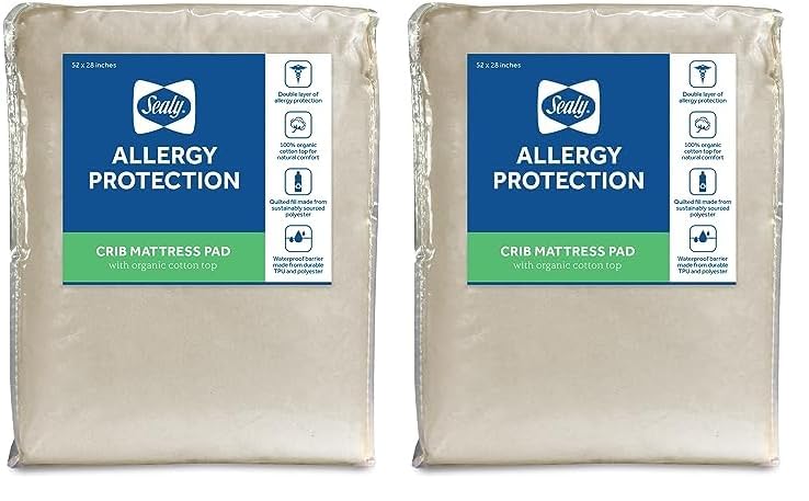 Sealy Organic Cotton Top Cooling Waterproof Fitted Toddler Bed and Baby Crib Mattress Pad Cover Protector, Noiseless, Machine Washable and Dryer Friendly, 52" x 28" - White (Pack of 2)