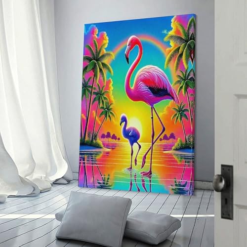 Flamingo Murale arc-en-ciel décoration sur toile 50x75cm pour maison