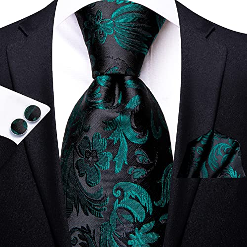 Image of Dubulle Mens Paisley Striped Tie Woven Necktie for Men and Handkerchief Cufflinks Set Wedding Formal Business