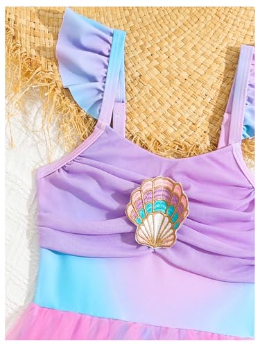 Image of WDIRARA Toddler Girl's One Piece Swimsuit Ruffle Ruched Sleeveless Bathing Suit with Mesh Skirt