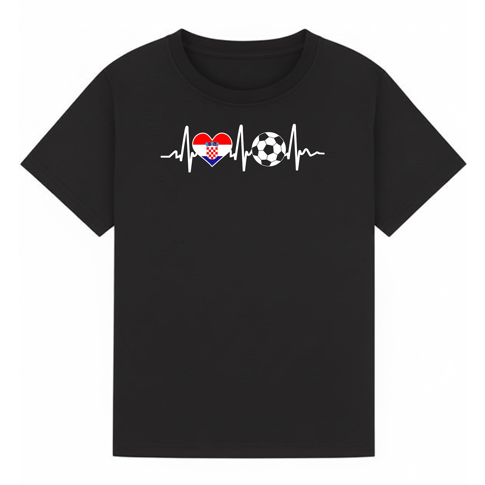 Croatia National Soccer Team Heartbeat Mens Graphic T-Shirt Football Fan Tee Retro Novelty Sportswear for Men Black M
