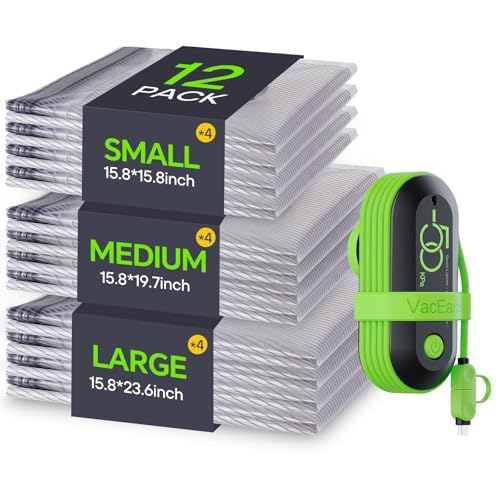 Vacbird Vacuum Bags for Travel with USB Pump, 12 Pack Carry-on Size Compression Packing for Luggage...