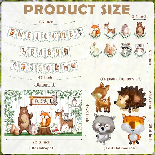 Boramdo BOUSWLPP Woodland Animals Baby Shower Decoration Pack Forest Animal Neutral Gender Reveal Party Supplies Woodland Themed Birthday Party Ideas Set 106 Pcs Backdrop thumb #1