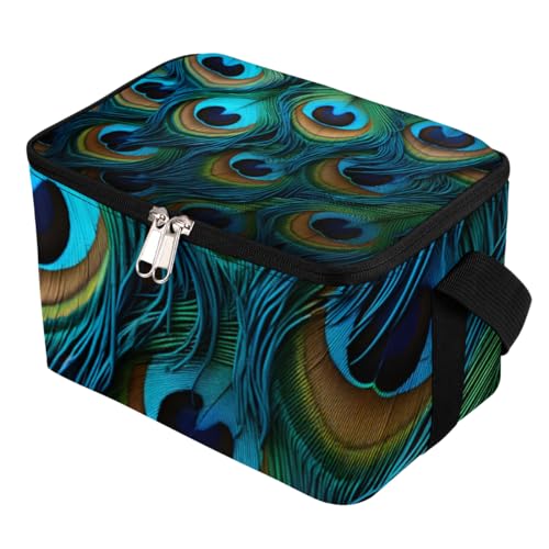 GzLeyigou Lunch Bags for Women Men 9 Cans,Feather Hot & Cold Food Delivery Bag Insulated Grocery Bag Insulated Lunch Box Peacock Cooler Bag for Office Work Picnic Beach