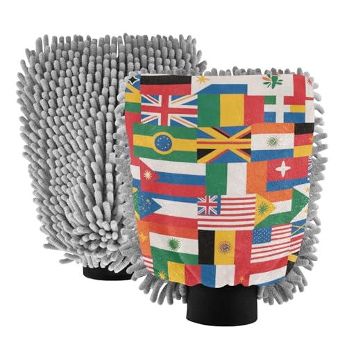 Manoplas coloridas de microfibra para lavado de coche, diseño de bandera nacional, sin arañazos, 2 unidades