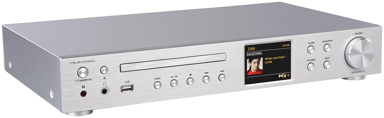 VR-Radio Tuner radio Internet : récepteur radio Internet Wi-Fi, DAB+/FM, CD, Bluetooth, 200 W, argent (récepteur stéréo DAB+, tuner Hi-Fi DAB+)