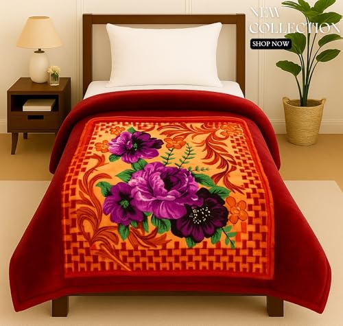 Image of HOMEKART Premium Mink Blanket for Single Bed | Super Soft Cloudy Printed All Season Blanket | Ultra-Soft & Cozy Single Ply | 152 x 228 cm| TC 280 (Pack of 1) (Rust)
