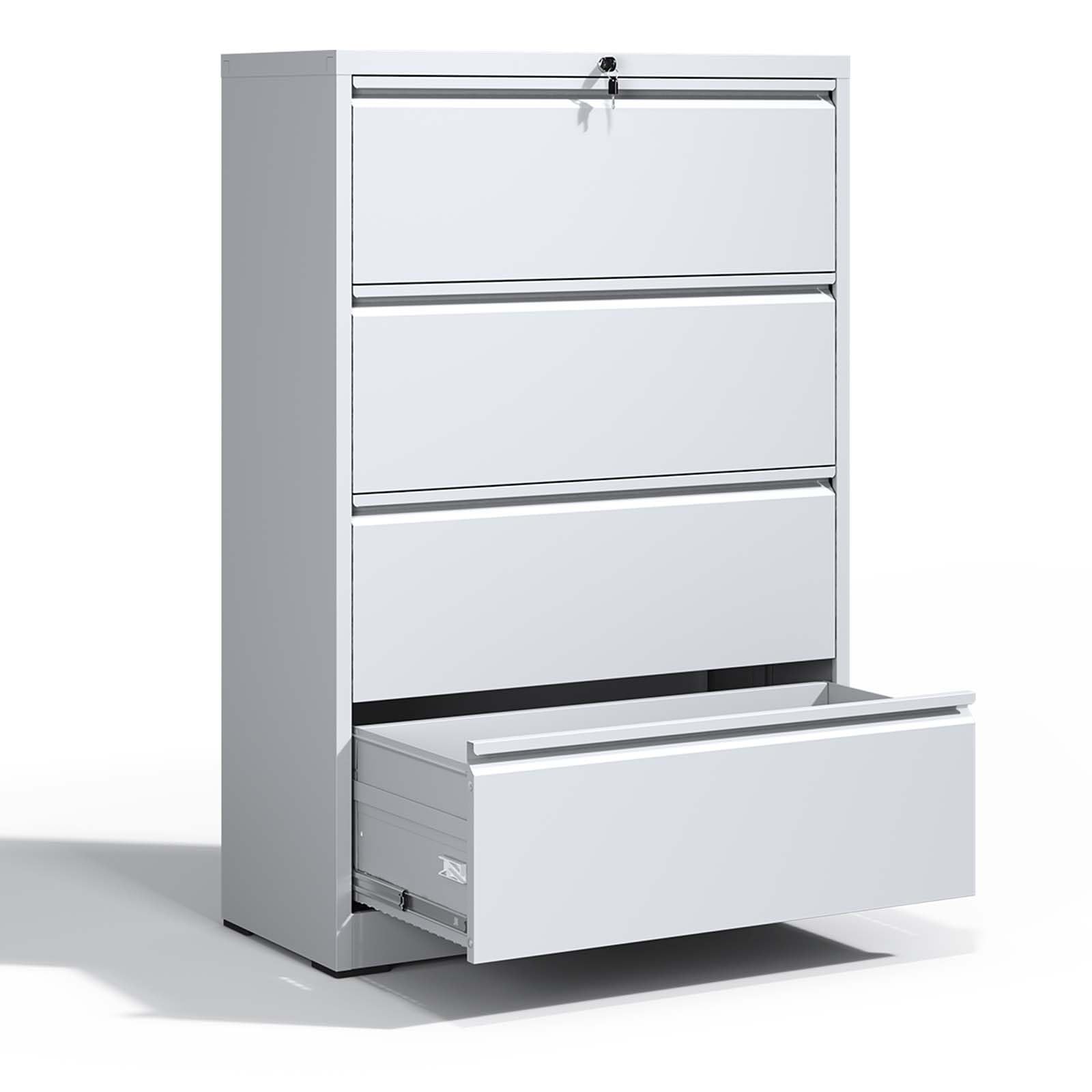 4 Drawer Lateral File Cabinet with Lock,White Metal Filing Cabinet