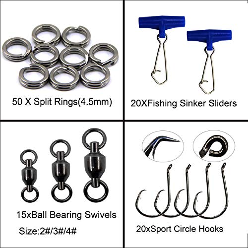 Shaddock 172stk Angelzubehör Set, einschließlich Kreis Angelhaken, Drillinge, Sinker Gewichte, Kugellager Angeln Wirbel, Platinen, Split Ringe, Angelausrüstung Box Kit - Image 3