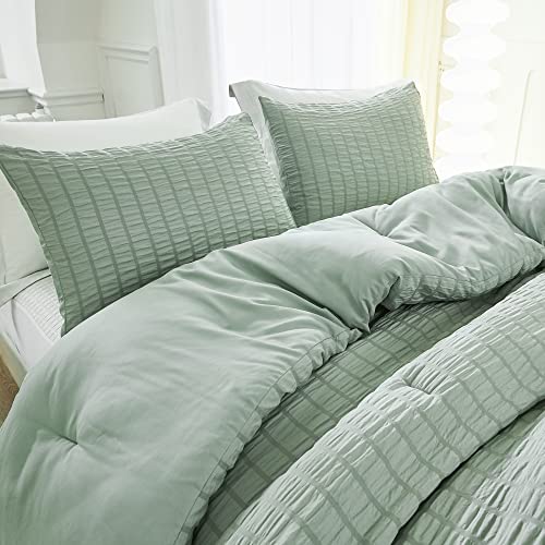 Litanika Sage Green Comforter Full Size Set, 3 Pieces Lightweight Summer Seersucker Textured Bedding Comforters Sets, All Season Bed Set (79X90In Comforter & 2 Pillowcases) #TOP1
