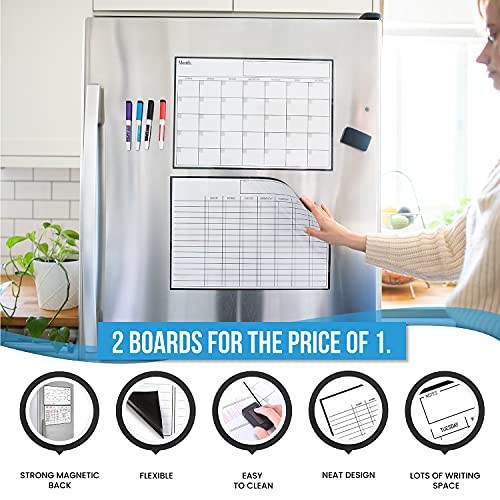 Cinch Magnetic Dry Erase Calendar & Chores Chart For Kids Bundle For Fridge: 2 Boards Included 17"X12", 6 Fine Tip Markers & Large Eraser W/Magnets, Magnetic Chore Chart, Chore Board For Kids&Adults #TOP4