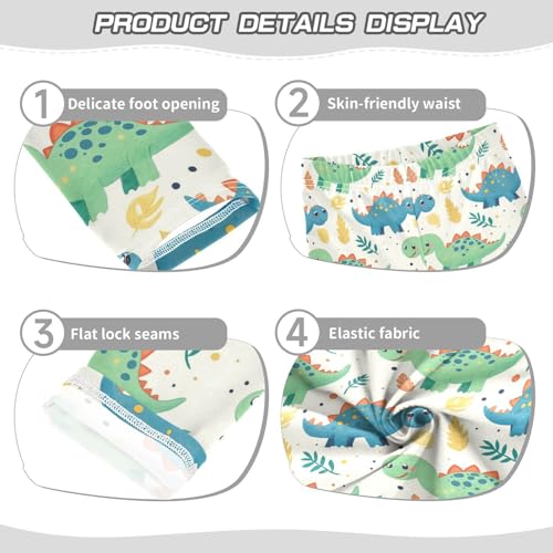 Cute Dinosaurs Girls' Leggings Toddler Doodles Leaves Dots Kids Yoga Pants Dance Active Tights 4T3