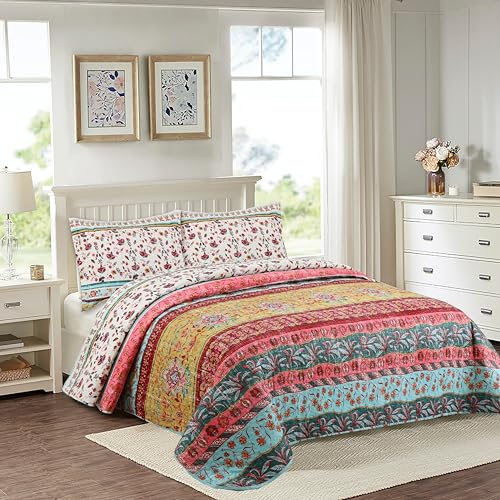 Colcha Boutí Cama 90 (180x270) Estampada - Colores Vivos para Primavera y Verano - Algodón y Poliéster - Cubrecama con Acolchado Ligero 200 gr/m2 - Incluye 1 Funda de Almohada (50x70) (Brujas)