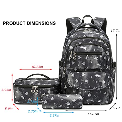 SIVENKE Schulrucksack Mädchen Leichtgewicht Schultasche Teenager Mädchen Rucksack Set Schulranzen 3 STK mit Lunchtasche Federmäppchen Schule Reisen Rucksack