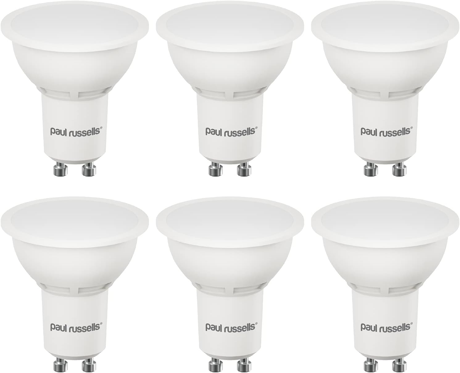 paul russells LED Bulb GU10, 400 lumens, 4.9W(Equivalent to 50W), Warm White 2700K, Non Dimmable, Pack of 6