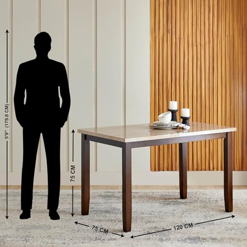 Image of Home Centre | Helios Casper Faux Marble Top 4-Seater Dining Table | Dining Set for Home | Beige