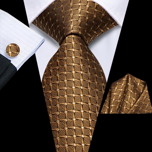 Image of Hi-Tie Men Silk Ties Set with Flower Lapel Pin Necktie Pocket Square Cufflinks for Tuxedo Wedding Business