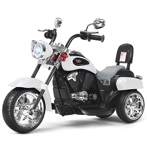 DREAMADE Elektro-Motorrad Kindermotorrad, 6V Elektromotorrad mit einstellbaren Scheinwerfern & Hupe & Pedalen, Elektrofahrzeug für Kinder ab 3 Jahren (Weiß)