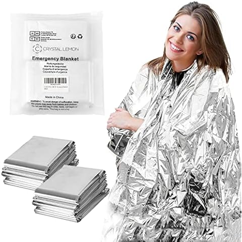 C CRYSTAL LEMON Emergency Blankets, 6 Pack Emergency Thermal Blanket, Survival Blanket for First Aid Kit, Camping, 82x52inch Insulated Foil Emergency Blanket for Survival, Preparedness Supplies Cover
