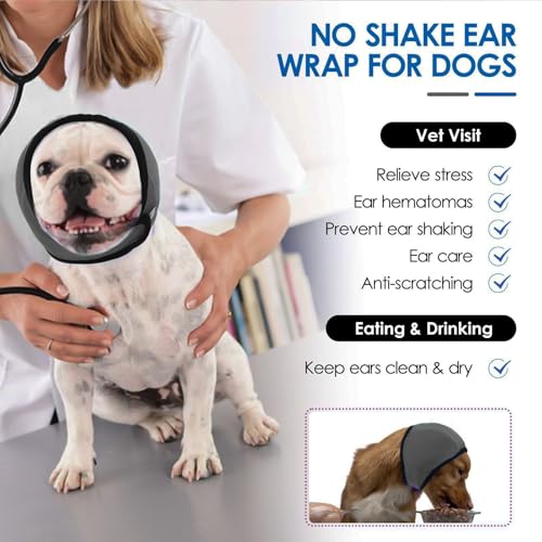 Image of NACOCO Dog Calming Hoodie - No Shake Water Resistant Ear Wraps for Dogs Anxiety Relief & Noise Protection Dog Head Wrap Pet Ear Cover Muffs for Swim Bathing Hematoma(Dark Grey, M)