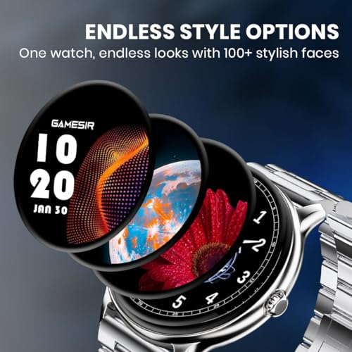 Image of GameSir Glavito Round Dial Smartwatch with 1.49 inch AMOLED Display, 100+ Sports Modes, IP67, Bluetooth Calling, Functional Crown Control, Health Tracking, 100+ Watch Faces for Men & Women (Metal Silver)