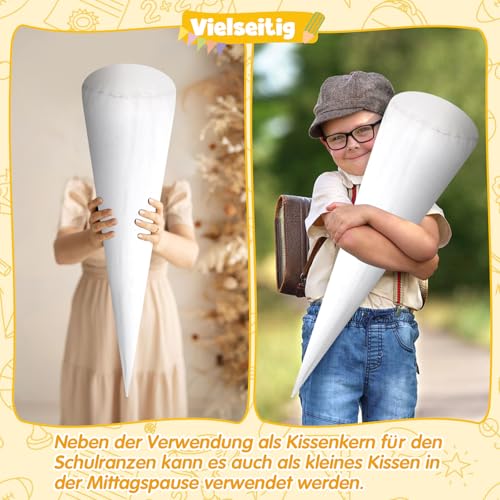 GADITIEK Schultüte Stoff, Schultüte Kissen Füllung große Tüten Kisseneinlagge Statt Papprohling Kuschelkissen-Inlett - Kissenfüllung für Schultüte (85cmRohling)