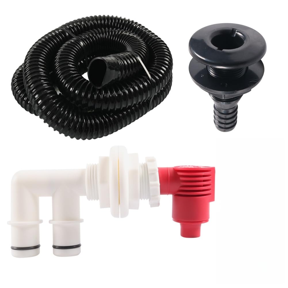 Marine Livewell zestaw zaworów napowietrzających i spustowych do łodzi rybackich – zawór napowietrzający ABS z wężem PVC, wlot/wylot 19 mm, drążek teleskopowy Push-Pull, kompaktowy otwór montażowy