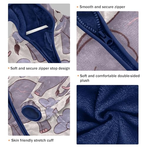 Elephant Clouds Pattern Toddler Fleece Jacket Girl Boys Hooded Fleece Jacket Coat Warm Outwear Zip-up 3-10T3