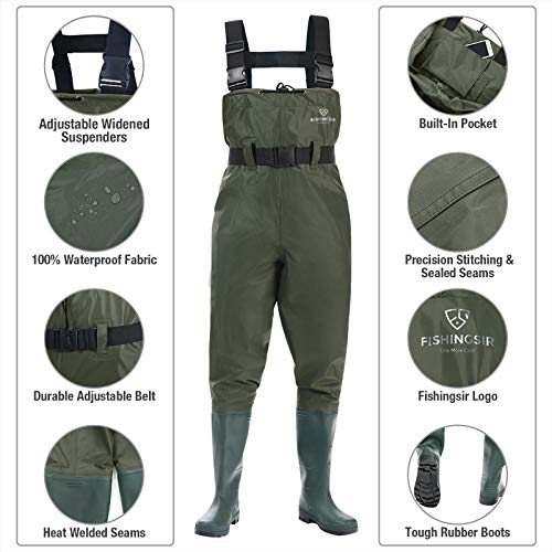 FISHINGSIR Fishing Chest Waders for Men with Boots Mens Womens Hunting Bootfoot Waterproof Nylon and PVC Waders with Wading Belt