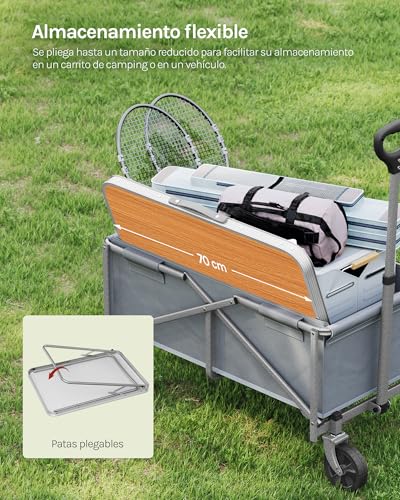 WOLTU Mesa de Camping, Mesas Plegable de Jardín, con Mango Multifuncional, Aluminio y MDF, Ideal para Picnic Playa Exteriores, 70x50x60 cm, Roble - imagen 4