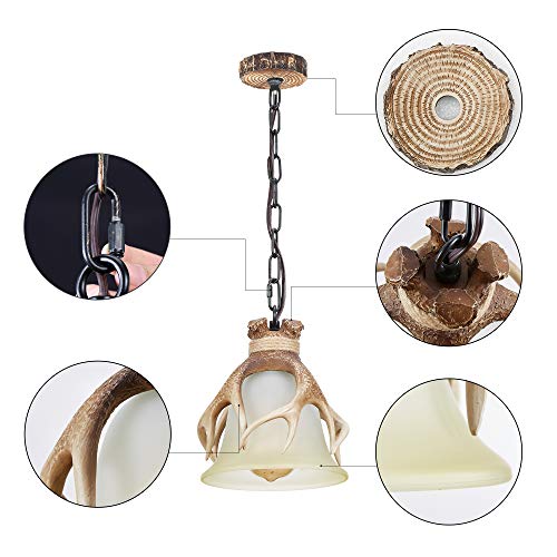 Bainuo Rustic Pendant Lighting For Kitchen Island Dining Room Foyer Farmhouse,Mini Glass Hanging Light Fixture Deer Horn Antler Pendant Light #TOP3
