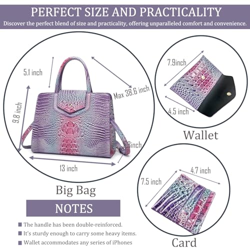 Image of Makcr Joacbv Women Embossed Pattern Satchel Handbags Wallet 3 pcs Set Crossbody Tote Top Handle Vegan Leather Ladies Bag | Embossed Pattern
