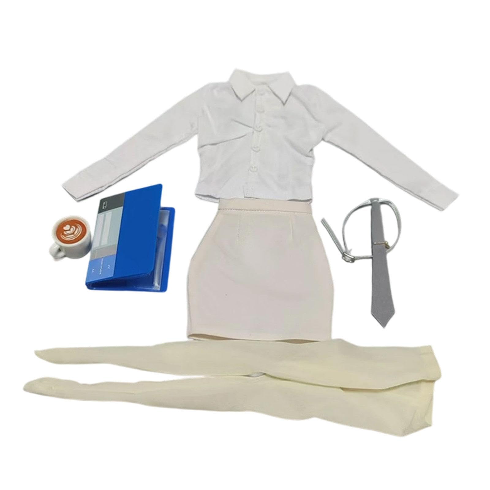 Set di Abiti per Bambole in 1/6 Camicia Formale con Maniche Lunghe Gonna Raffinata Accessori per Collezionisti, Bianco Albicocca