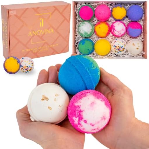 Anovina Bath Bombs for Women & Men – Natural, Non-Toxic & Organic Bath Bomb Gift Set – Relaxing Spa Fizzies for Sensitive Skin – Handmade Bath Bombs Set for Adults, Kids & Holiday Gifts