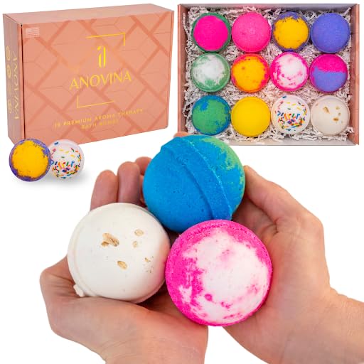 Anovina Bath Bombs for Women & Men – Natural, Non-Toxic & Organic Bath Bomb Gift Set – Relaxing Spa Fizzies for Sensitive Skin – Handmade Bath Bombs