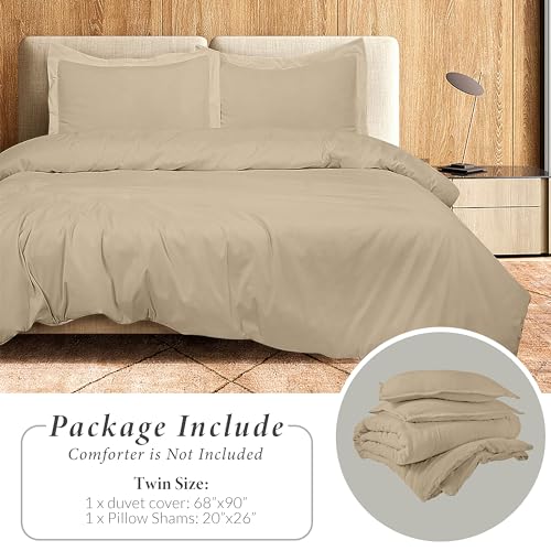 Image of ROYALE LINENS Sand Duvet Cover Twin Size - 2 Piece Bedding Comforter Covers - Zipper Closure - 1 Twin Duvet Cover 68x90 inches and 1 Pillow Sham - No Comforter Included