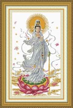 観音 掛軸 青色 金色刺繍 Amazon | クロスステッチ 刺繍キット 灑水（しゃすい）観音菩薩