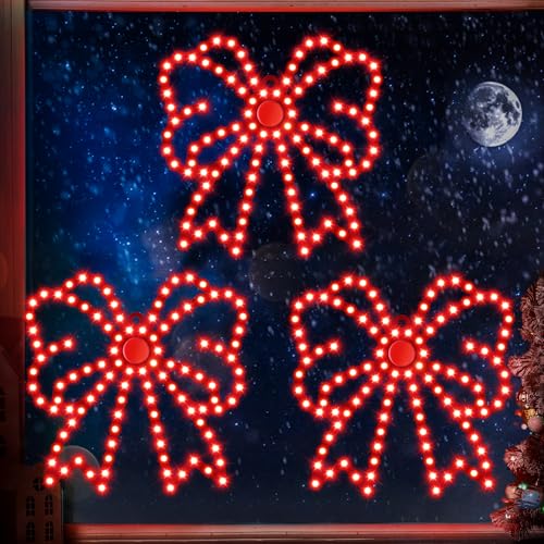 ElectricWise 3 Pack Hi Vibrant Twinkling LED Christmas Bow Decoration,