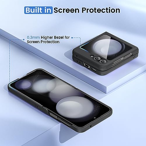 Image of Ruky for Samsung Galaxy Z Flip 5 Case, Full Body Cover Hard PC Ultra-Thin Anti-Scratches Shockproof, Support Wireless Charging Protective Phone Case for Samsung Galaxy Z Flip 5, Black