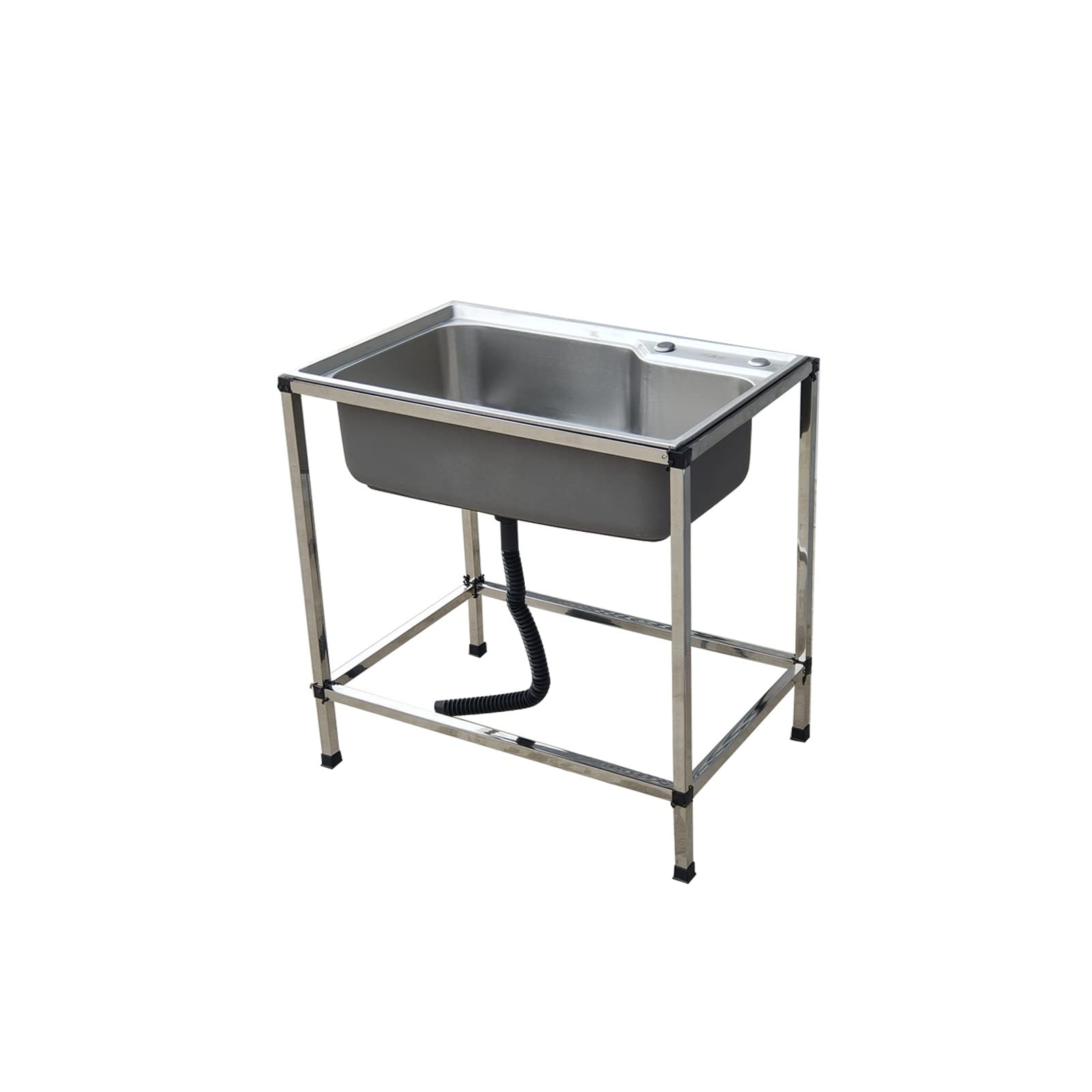 ZABBUS Free Standing Stainless-Steel Single Bowl，Commercial Garage Laundry Sink Set，Faucet & Drainboard, Storage Shelves Indoor Outdoor，Can be used as, Restaurant,Kitchen. (Size : 70 * 46 * 75(CM))