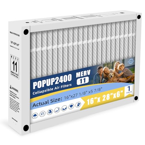 16x28x6 MERV 11 Furnace Filter Replacement Compatible with Honeywell POPUP2400 Foldable Design Durable AIr Filter Actual Size 16x27.13x5.88(1-PACK)