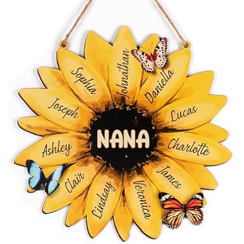 Personalized Christmas Gift for Grandma, Custom Sunflower Sign w/Grandkids Names, Birthday Gifts for Grandma Nana Cover