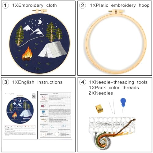 Image of Crafmanoe Christmas Embroidery Kits for Beginners Adults, Hand Embroidery Starter Kits, Christmas Cross Stitch Kits for Beginners Craft Kits for Adults Women, Embroidery Hoops, Thread & Video Tutorial