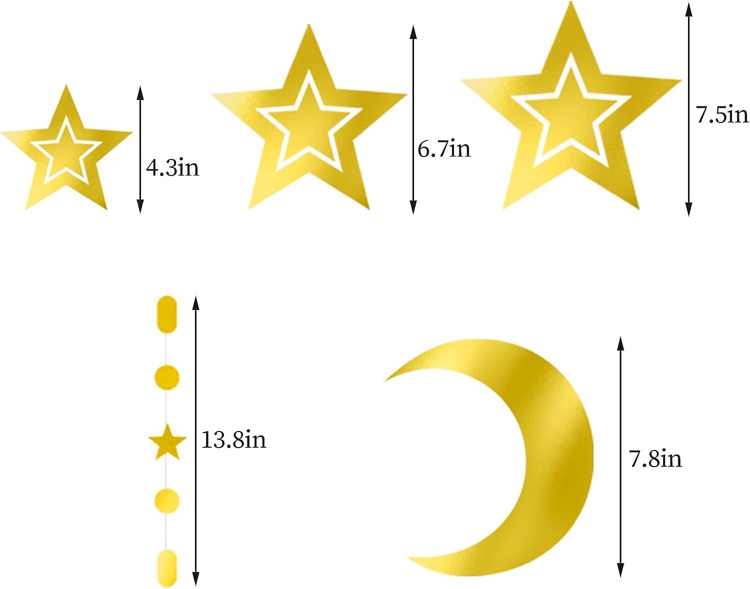 Ghirlanda Iridescente Ramadan 12 Pezzi - Stelle, Luna E Lanterne - Decorazioni Per Feste, Compleanni, Matrimoni (90cm L'una)