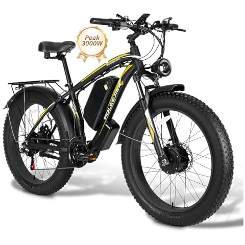 Peak 3000W Dual Motor Ebike 38 MPH,26" Fat Tire Electric Bike for Adults,48V 23AH Removable Battery,All Terrain Adult Electric Bicycles,85 Mile E Bike Lockable Suspension,Hydraulic Disc Brake (black) Cover