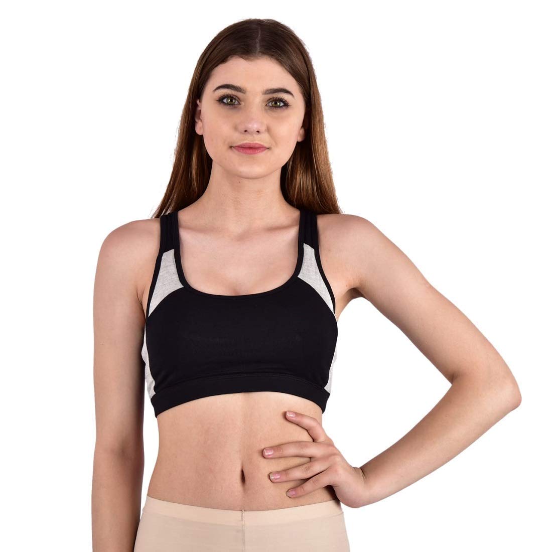 MS FASHION Cross-Back Grey & Black Color 'C' Cup Sports Bra for (Sports, Dancing Workout, Running) Women's'/Girl's (38)