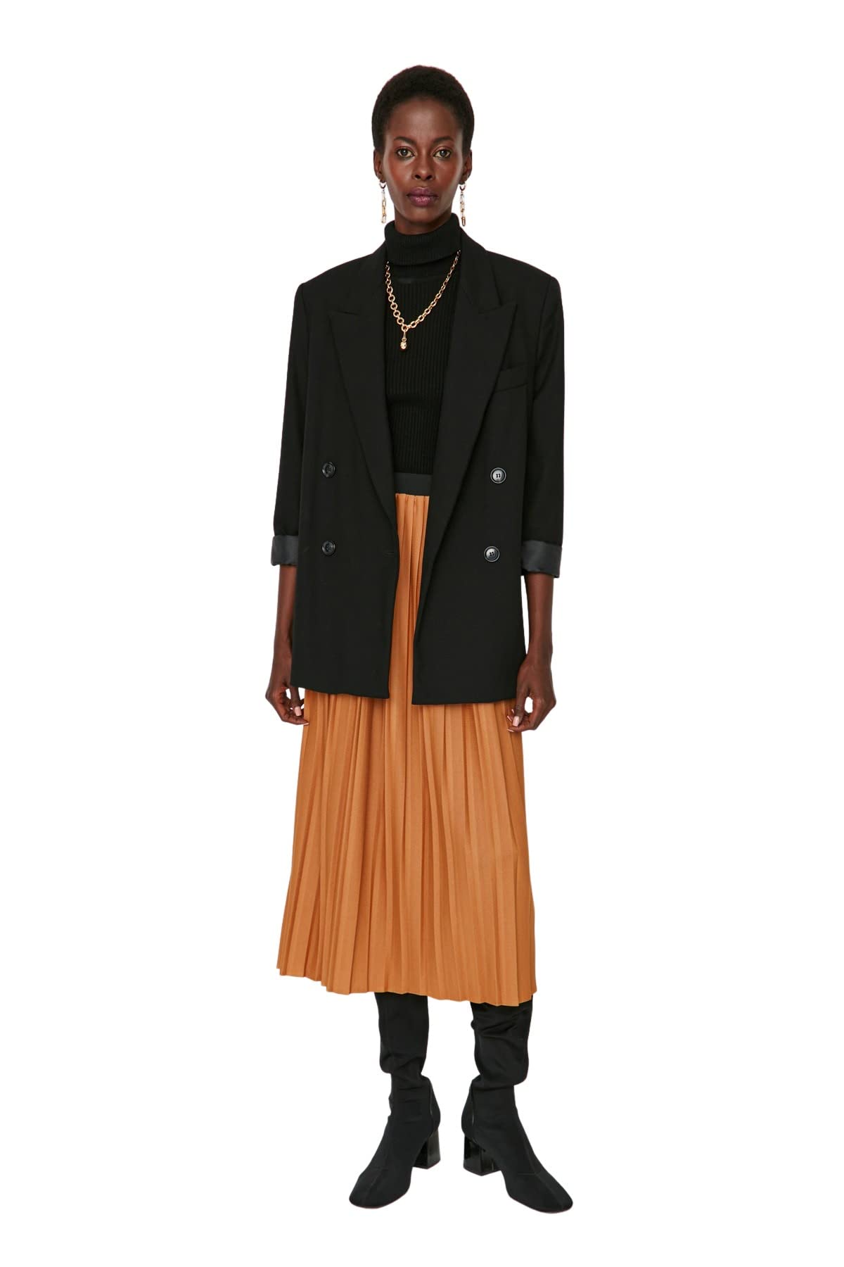 Trendyol Damen Camel Design Maxi A-Linie Wickelschnitt Webstoff Skirt, Farben, 36