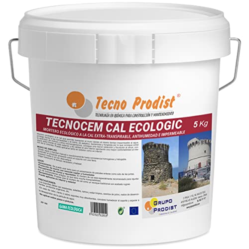 TECNOCEM CAL ECOLOGIC de Tecno Prodist - (5 Kg) Mortero a la cal ecológico, Extratranspirable, antihumedad, impermeable, para enlucidos y revocos, fácil aplicación, color Blanco